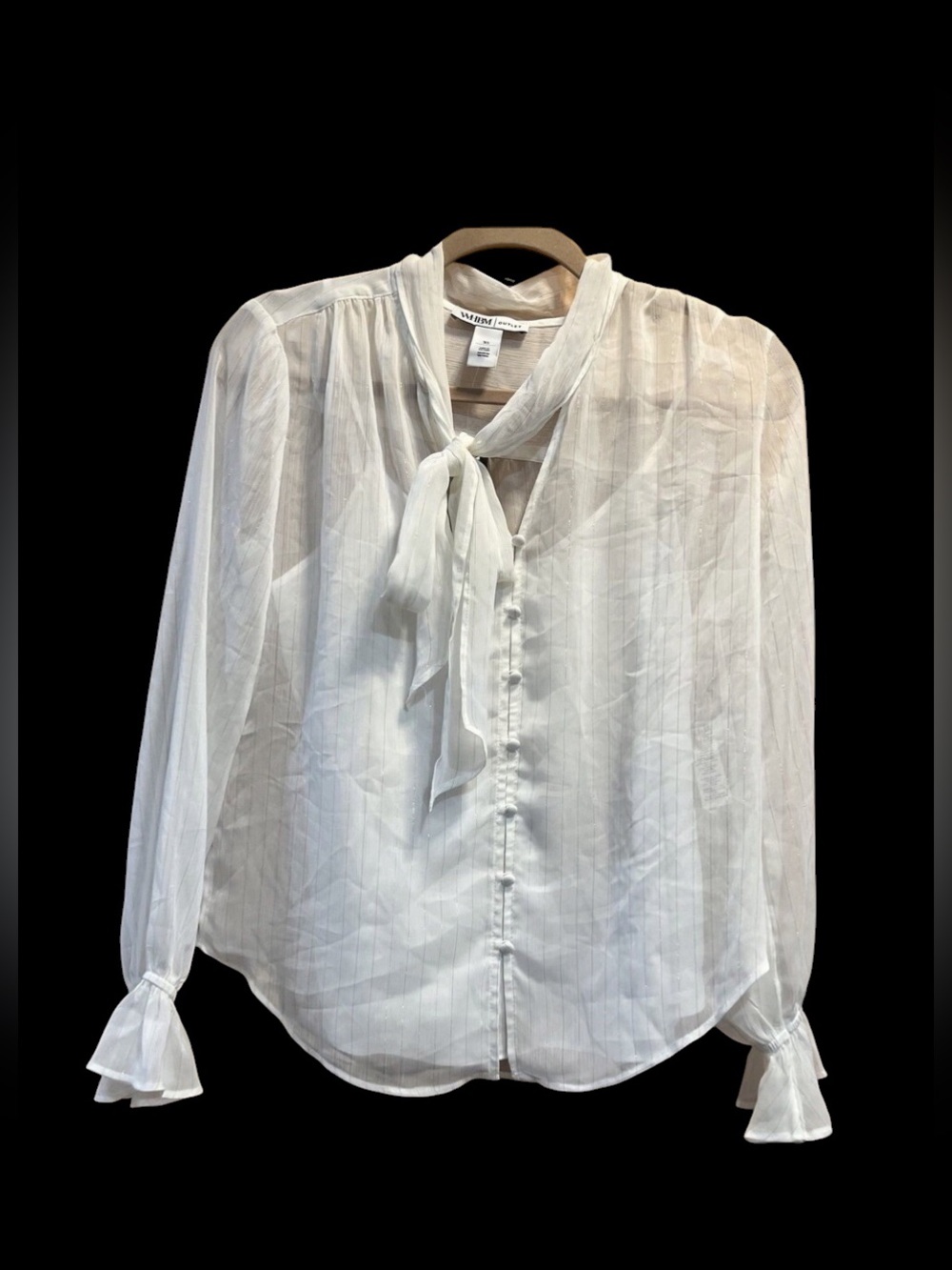 WHBM Ruffled Tie Sheer White Cottage Blouse NWT Size XL
